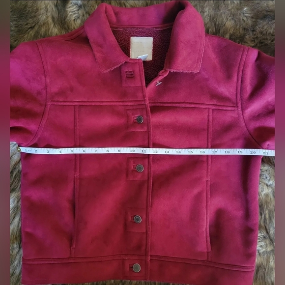 Women's J. Jill Sherpa Lined Faux Suede Jacket Red Size Small - Picture 5 of 13